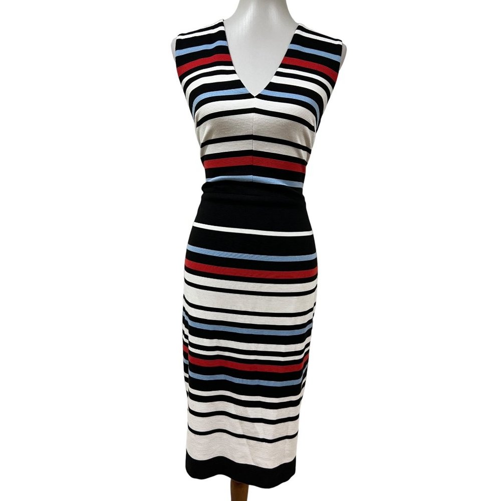 Striped Sleeveless Dress - Black, White, Red, Blue